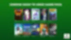 Xbox Game Pass promo on green background with Coming Soon title and 10 game cover tiles, including Gears of War Reloaded.