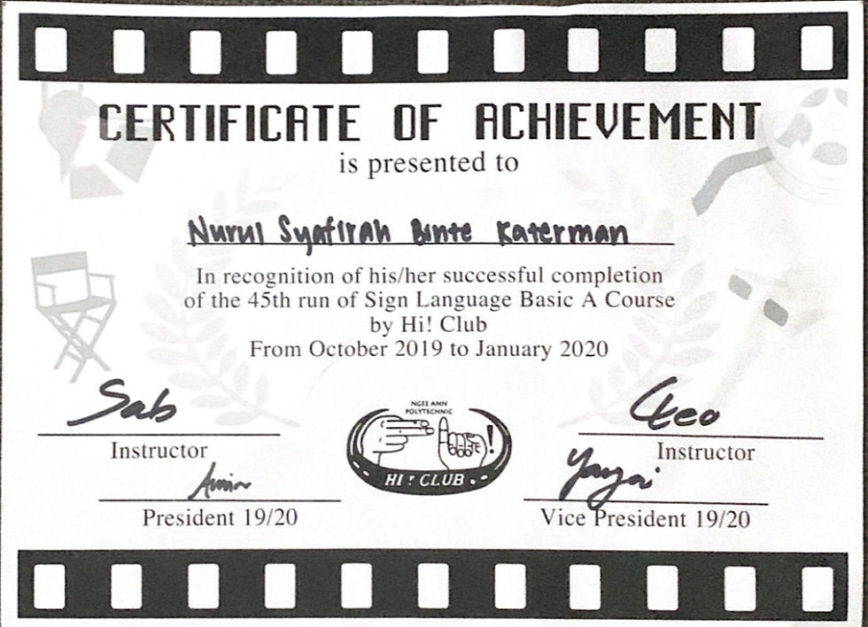 Certificate for Basic Sign Language