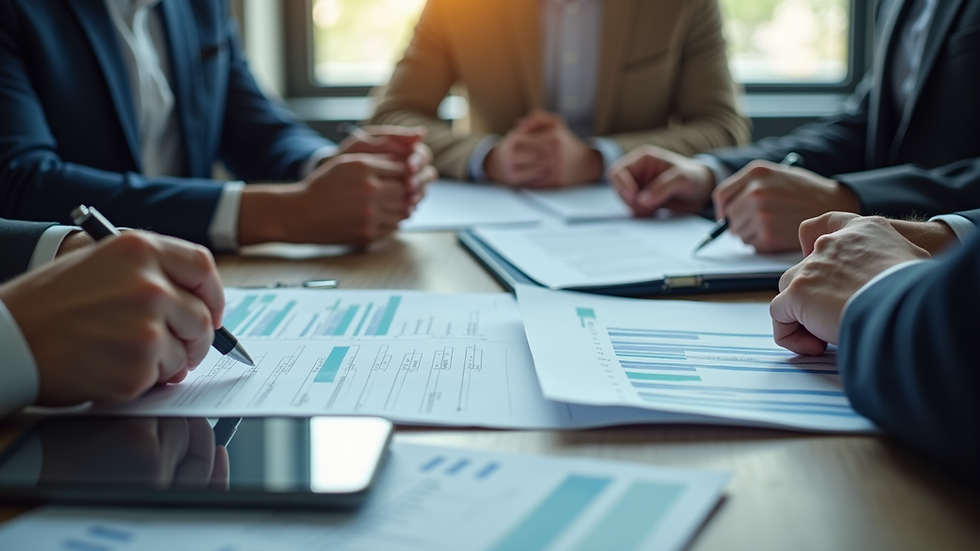 Close-up view of a business team discussing AI ethics framework documents