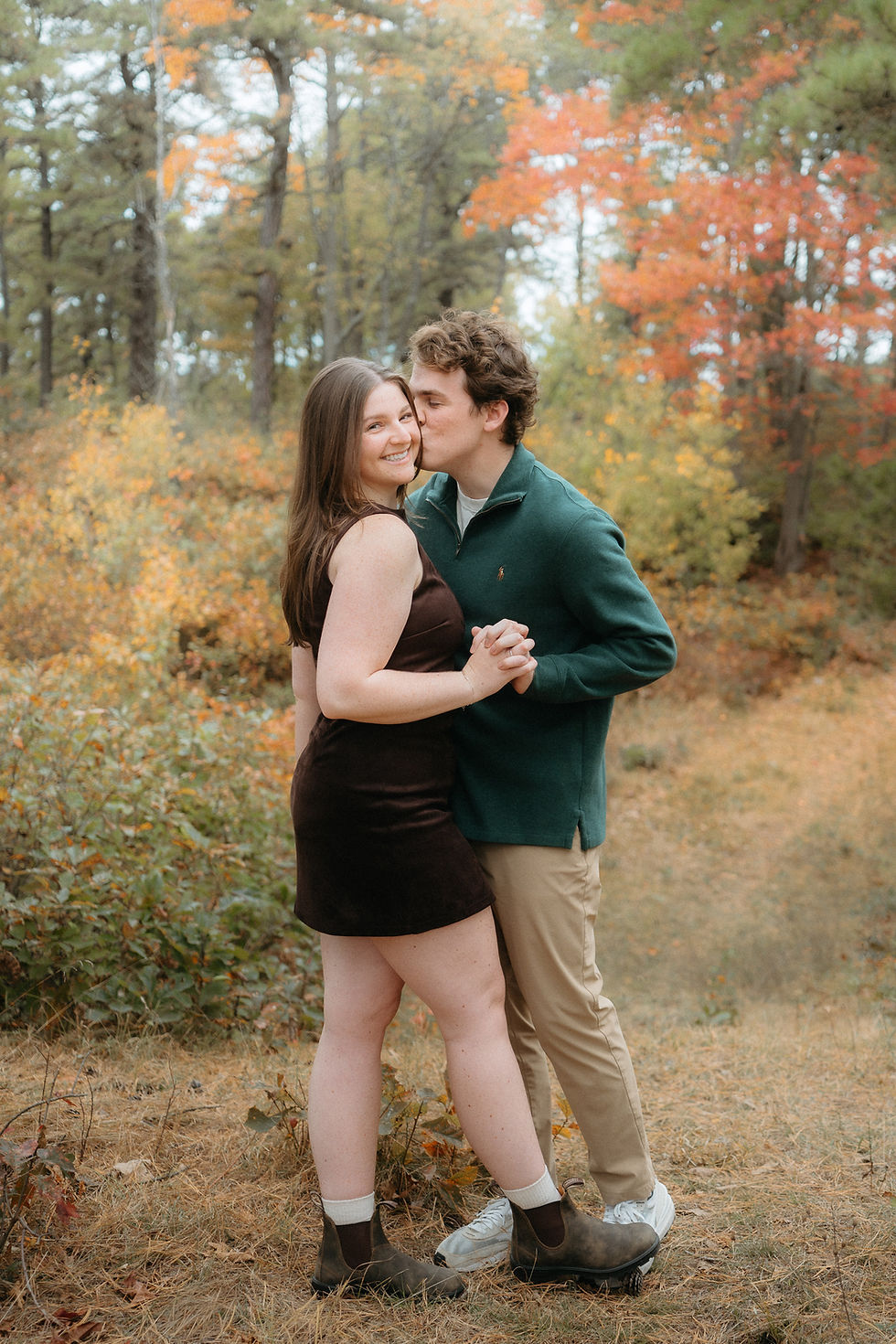 Couples portraits at the Albany Pine Bush Preserve during peak autumn color, captured on a softly overcast fall day by Benjamin Jennings Studio