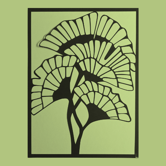 Miniature : bouquet ginkgo découpé sur papier noir sur fond vert