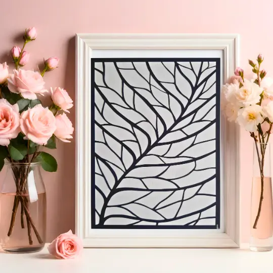 Miniature : nervure découpée sur papier noir dans décor rose