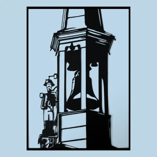 Miniature :  Bonhomme Jacquemart - Romans découpé sur papier sur fond bleu