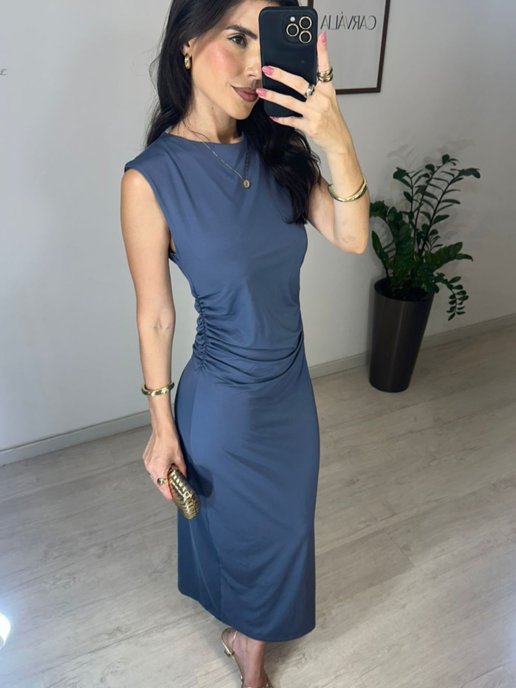 VESTIDO SUPER MIDI MALHA AZUL