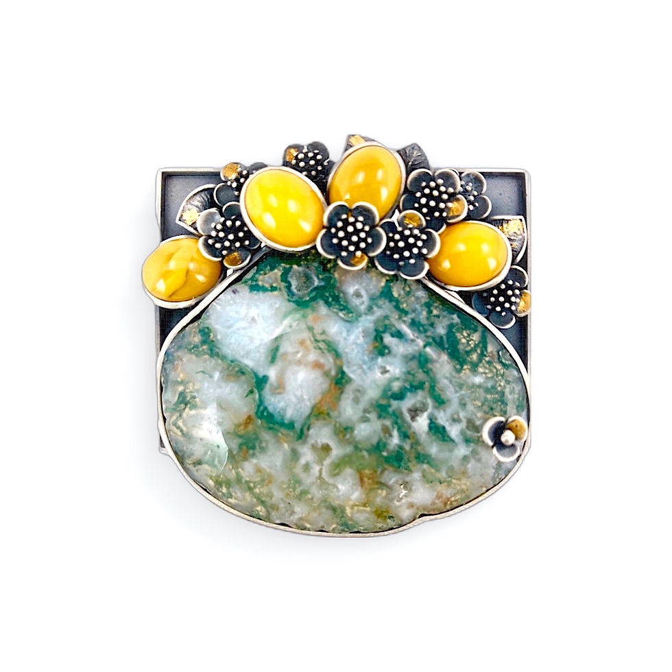 Brooch/Pendant, Silver, Amber, Agate