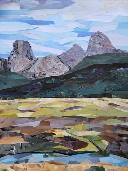 Towering Above, by Elena K. Abbott, view of high mountains in Kananaskis Country, Alberta, Canada