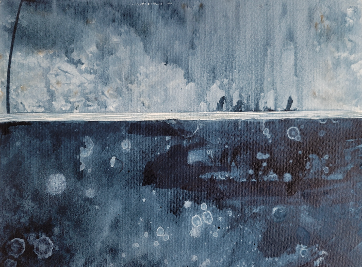 Original collage art by PNW artist Elena K. Abbott: Abstract landscape/cityscape