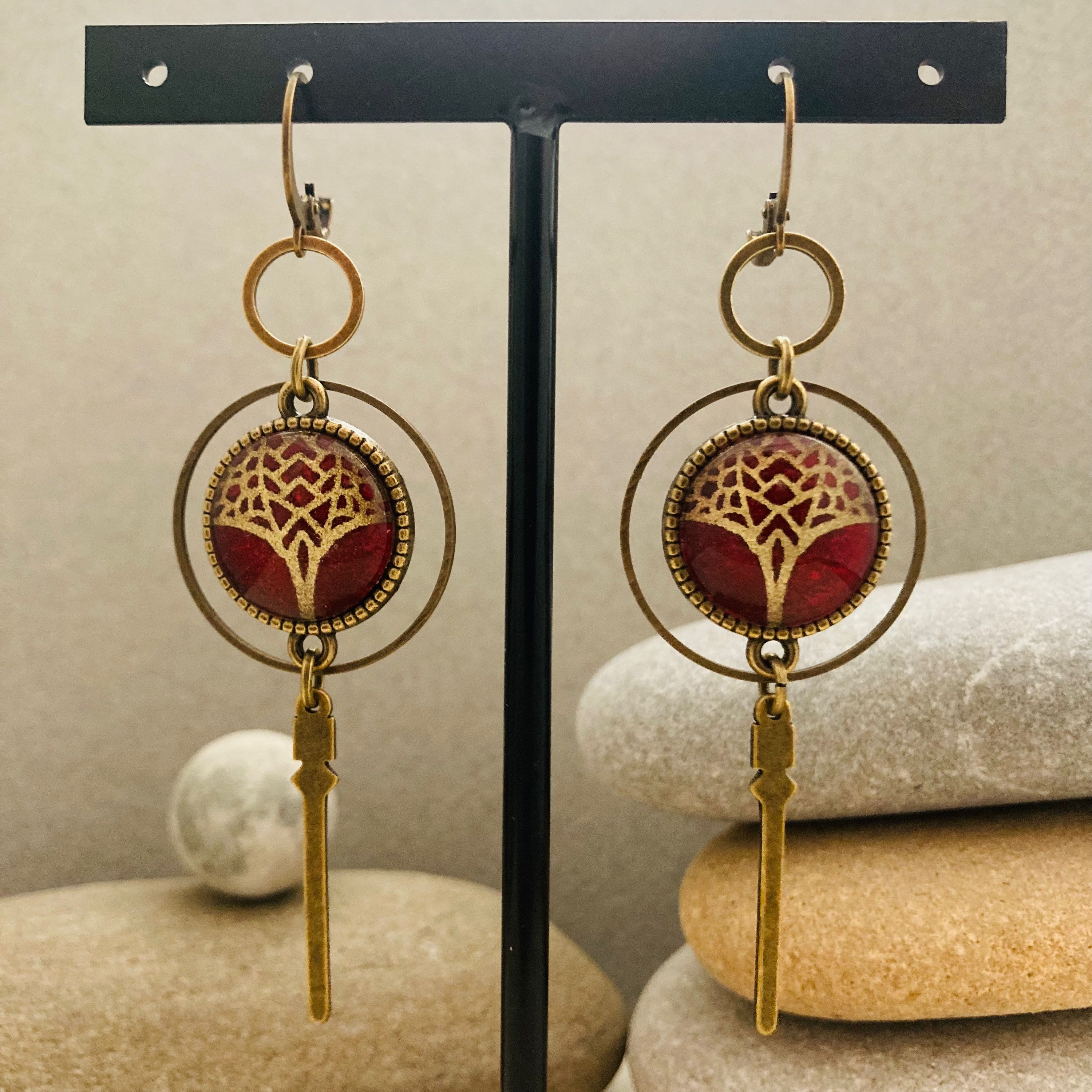 Boucles longues Rouge & Doré 