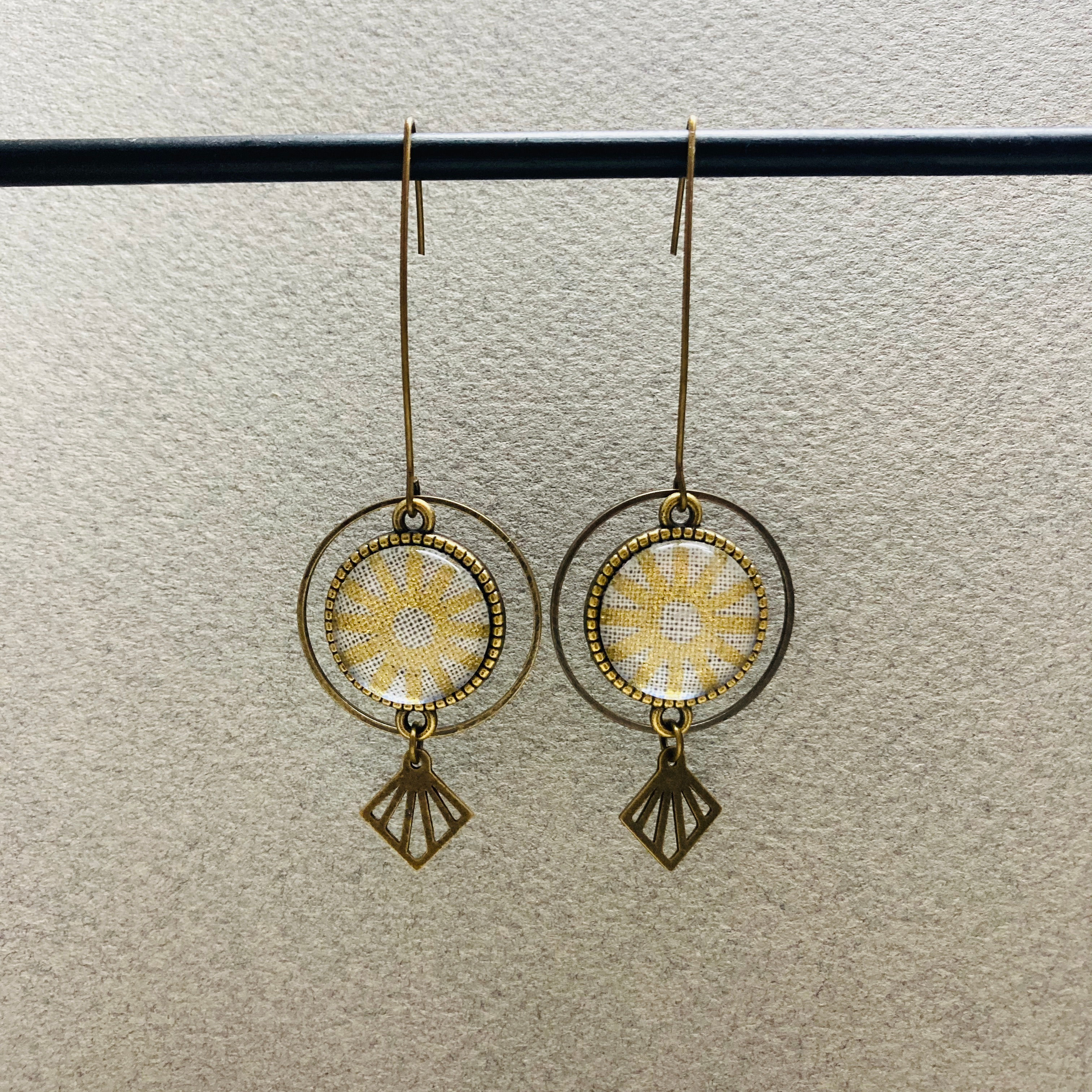 Boucles longues tissu Blanc & Doré