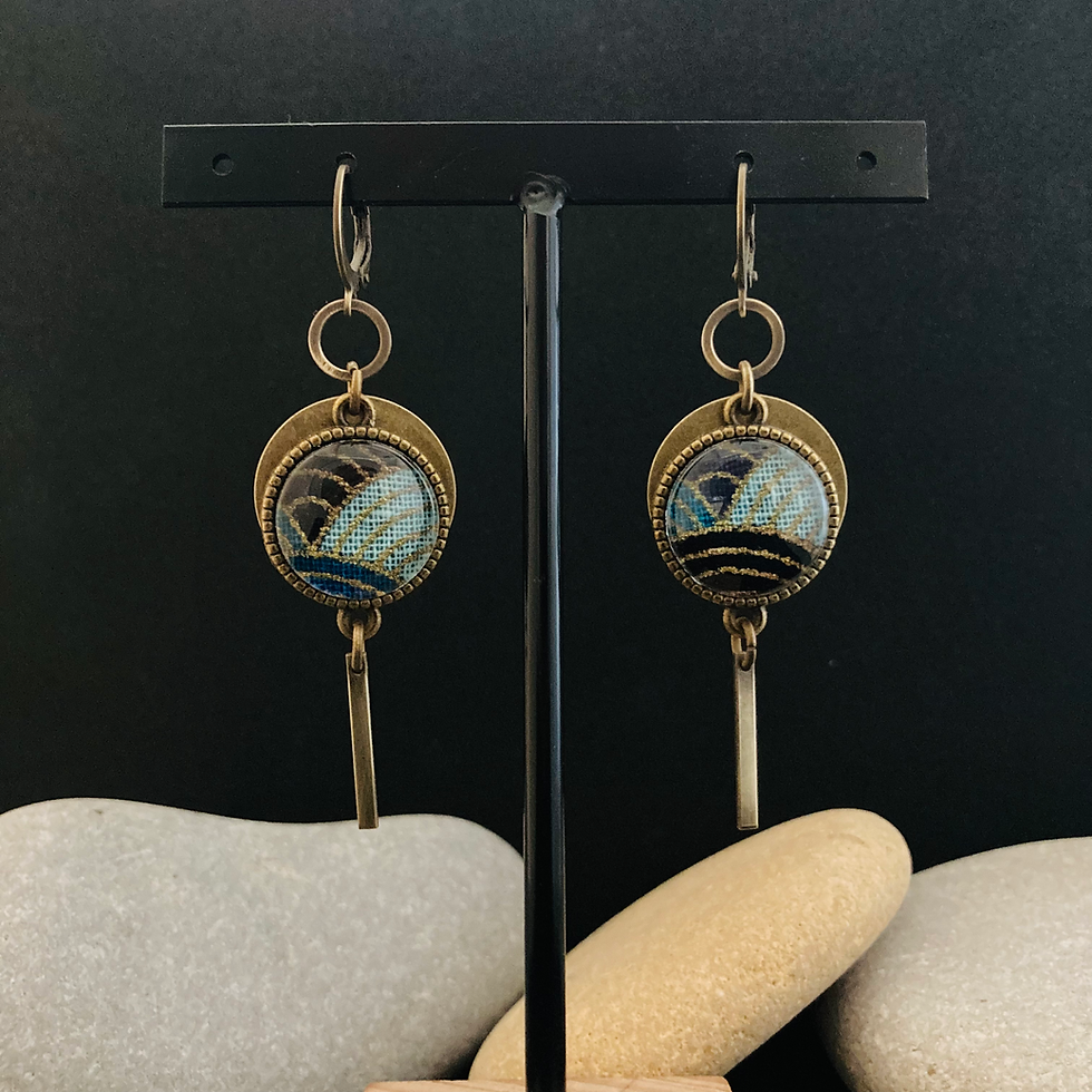 Boucles longues Bleu Noir & Doré 