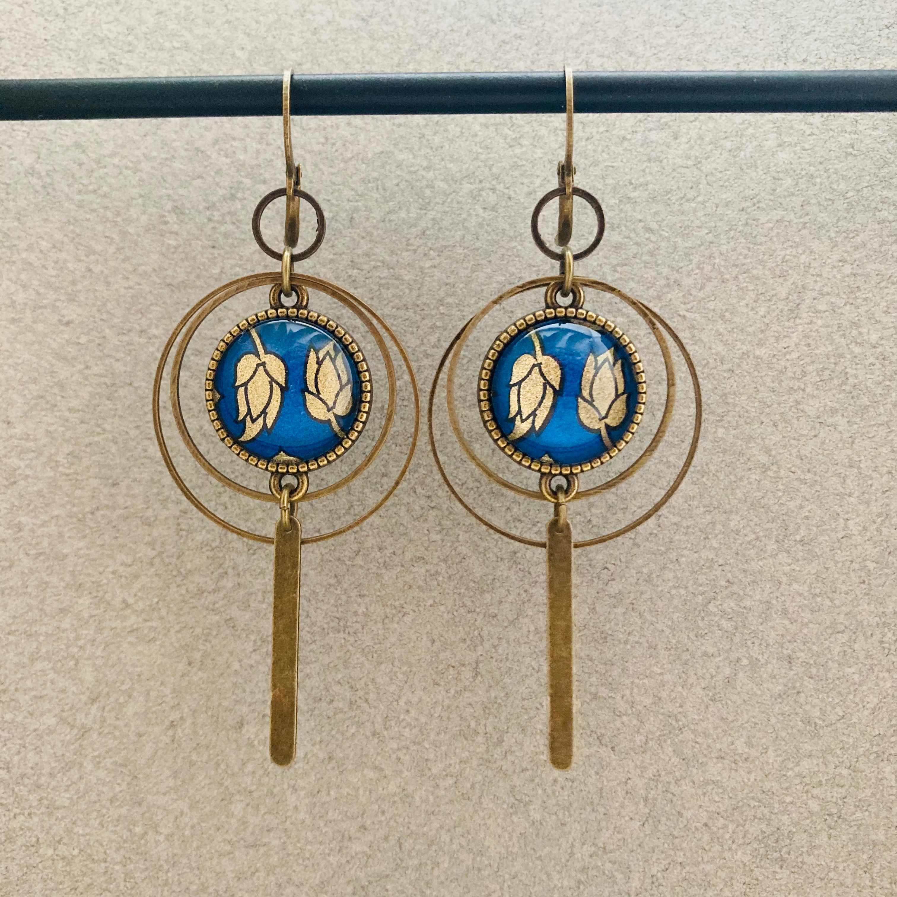 Boucles longues Bleu & Doré