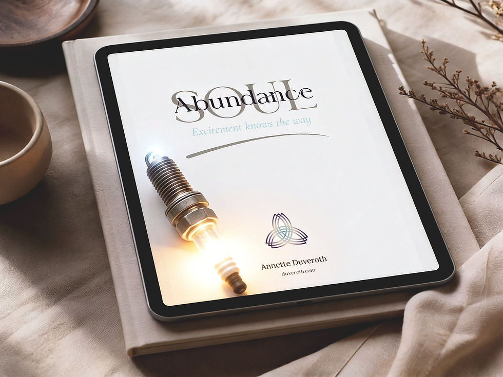 Mockup of Soul Abundance on a tablet with a glowing spark plug