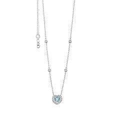 Collana donna in Oro bianco con Acquamarina a cuore e diamanti bianchi di Comete Gioielli