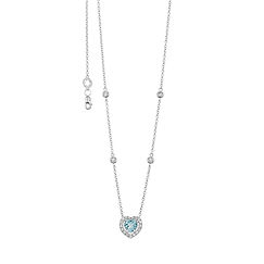 Women's necklace in white gold with heart-shaped Aquamarine and white DIAMONDS by Comete Gioielli