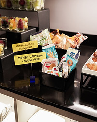 Gluten-free area of Hotel Maritan in Padova with dedicated packaged products and options for food intolerances.