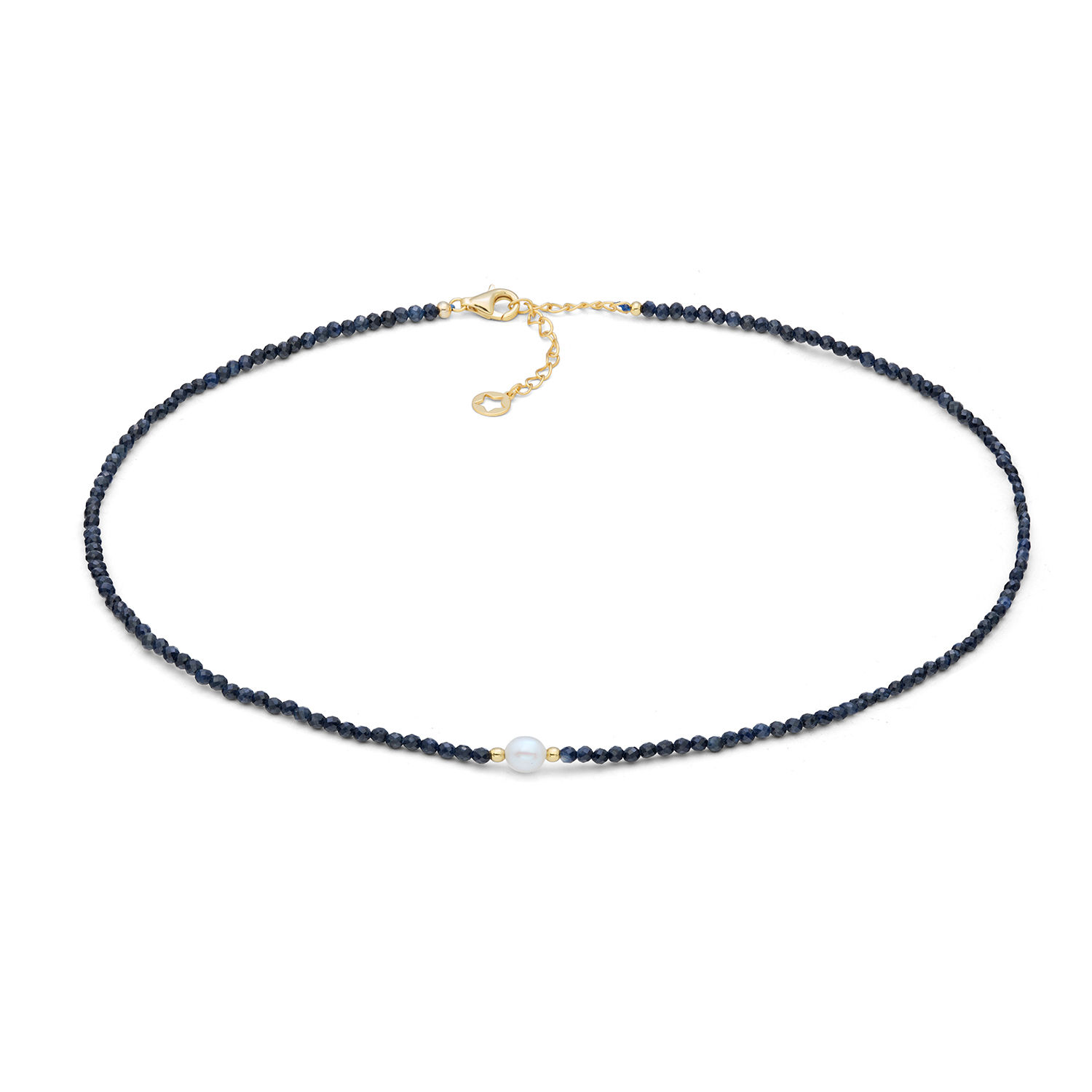 Girocollo donna Comete Gioielli con zaffiro blu e perla in argento giallo, regalo portafortuna