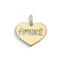 Ciondolo donna in Oro giallo a cuore con scritta Amore Comete Gioielli