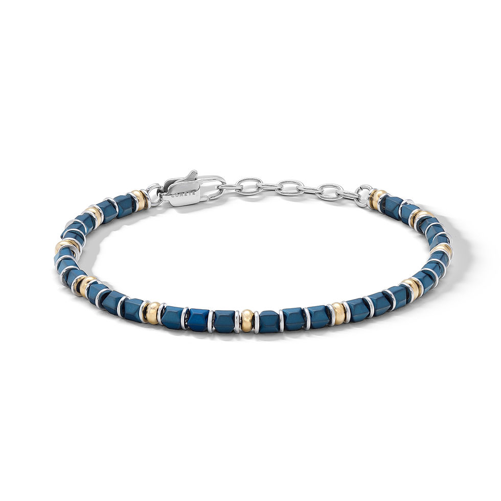 Bracciale Comete Gioielli in acciaio con ematite blu e PVD giallo, regalo portafortuna dal design elegante