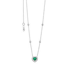 Damenhalskette aus Weißgold mit Herz-Smaragd und weißen DIAMONDS von Comete Gioielli