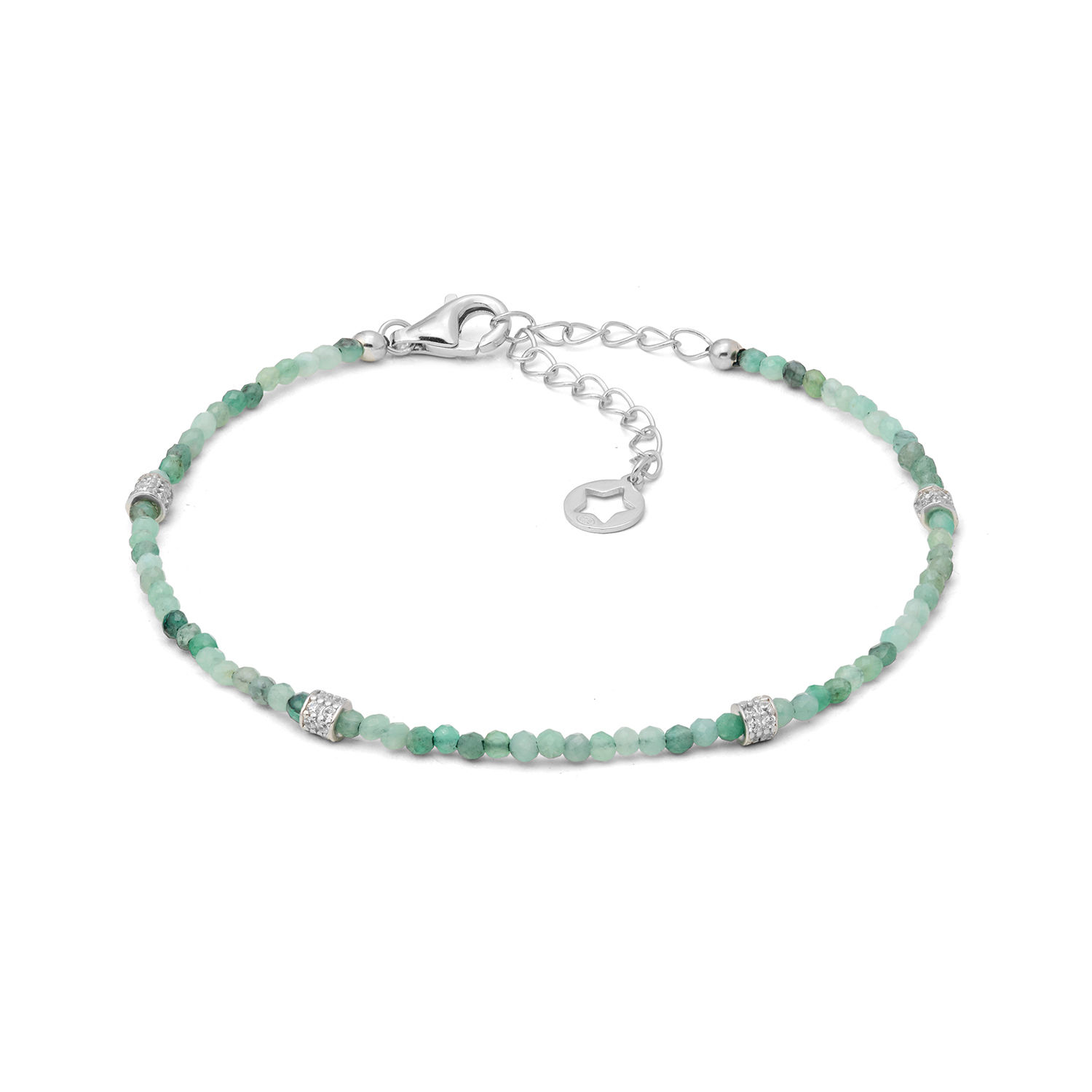 Bracciale donna Comete Gioielli con smeraldo naturale e zirconi bianchi, argento, perfetto come regalo portafortuna