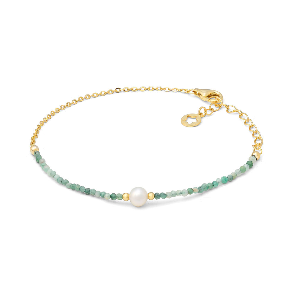Bracciale donna Comete Gioielli con smeraldo naturale, argento giallo e perla, perfetto come regalo portafortuna