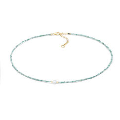 Girocollo da donna in argento giallo 925‰ con radice di smeraldo naturale e perla coltivata della collezione Storia di Luce Gift&Color Comete Gioielli