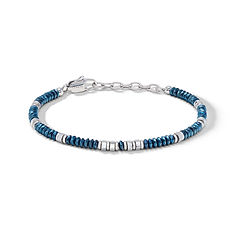 Bracciale uomo Mineral Comete Gioielli in acciaio con ematite blu sfaccettata e dettagli in acciaio lucido.