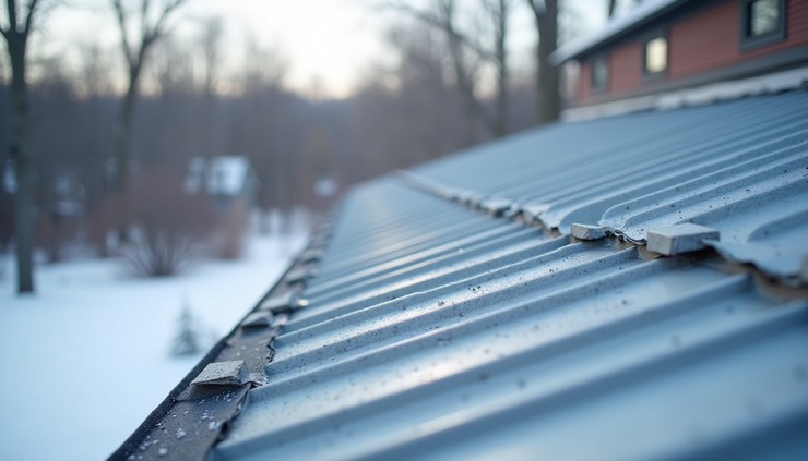Close-up view of a newly installed metal roof with snow guards in Chatham NJ