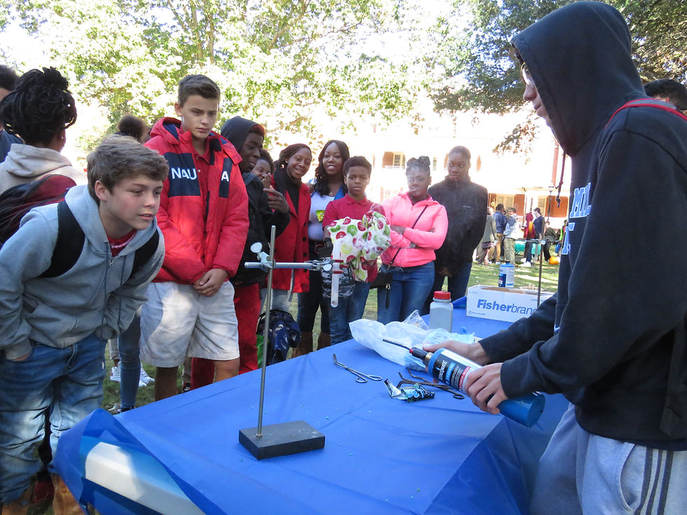 Students watching a live experiment on the lawn at Georgia College