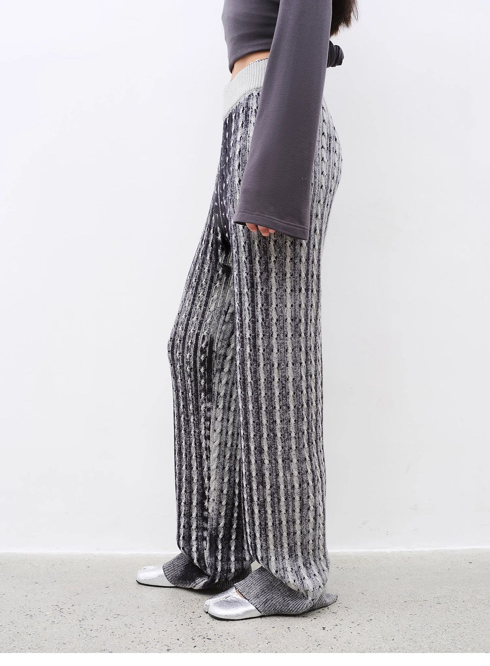 Thumbnail: "Winter Date" Slim Silhouette  Printing Loose Knitted Straight Pants