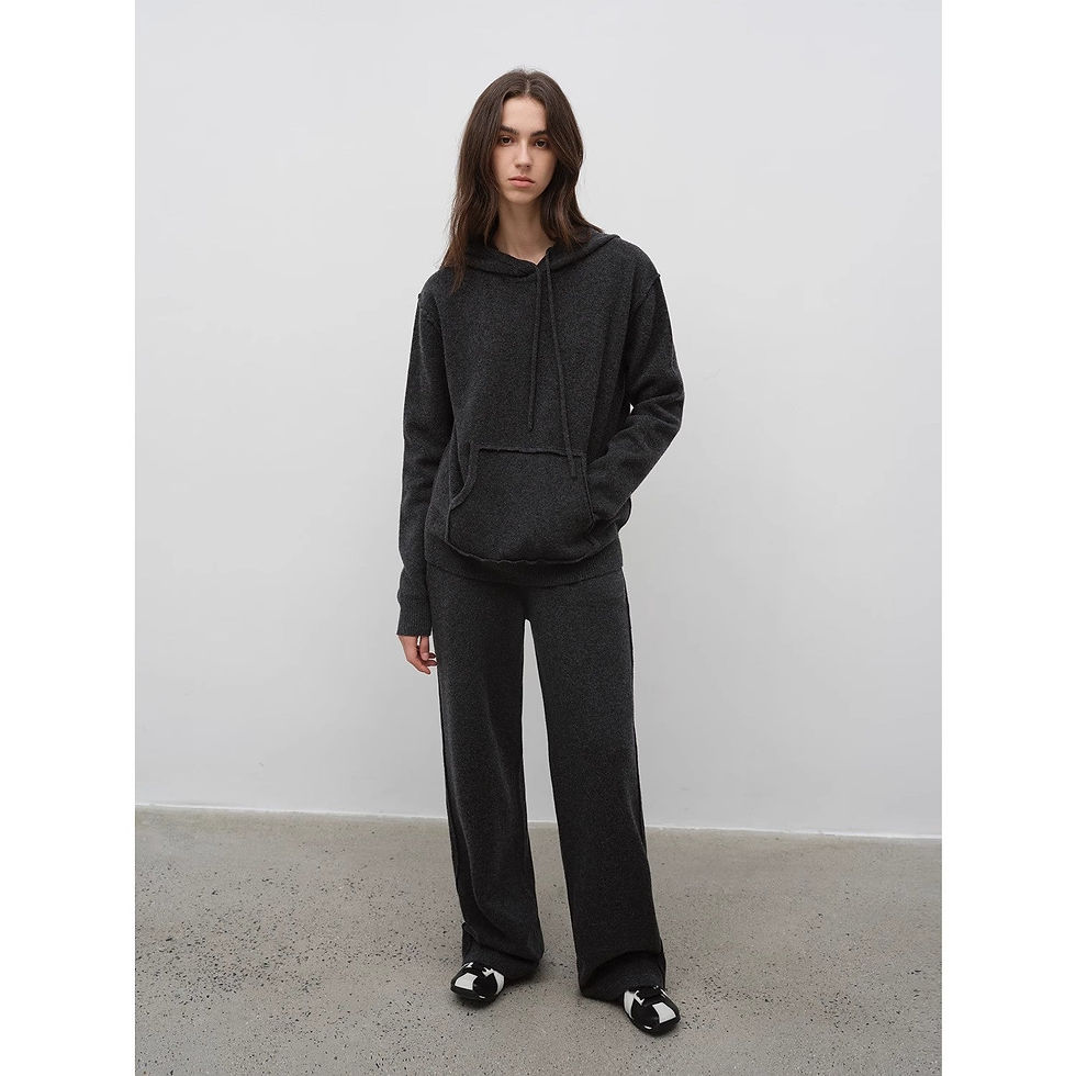 Thumbnail: "Relaxed Encounter" Stylish Casual Sports Wool Knit Hoodie and Straight-Leg