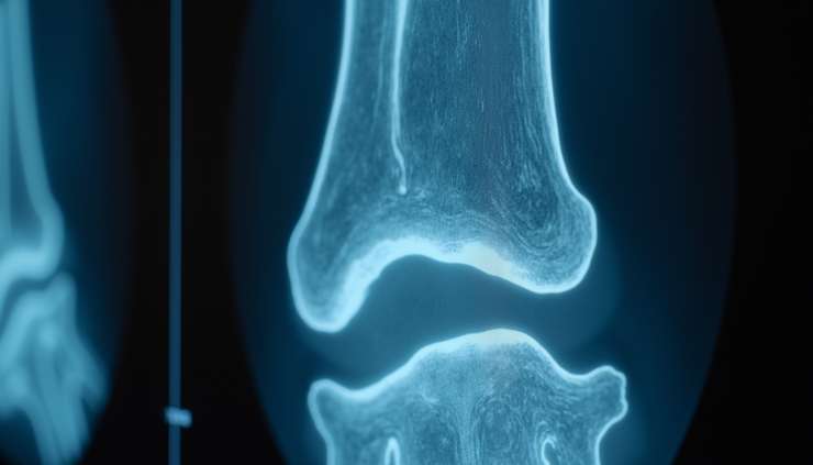 Close-up view of a bone density scan showing detailed bone structure
