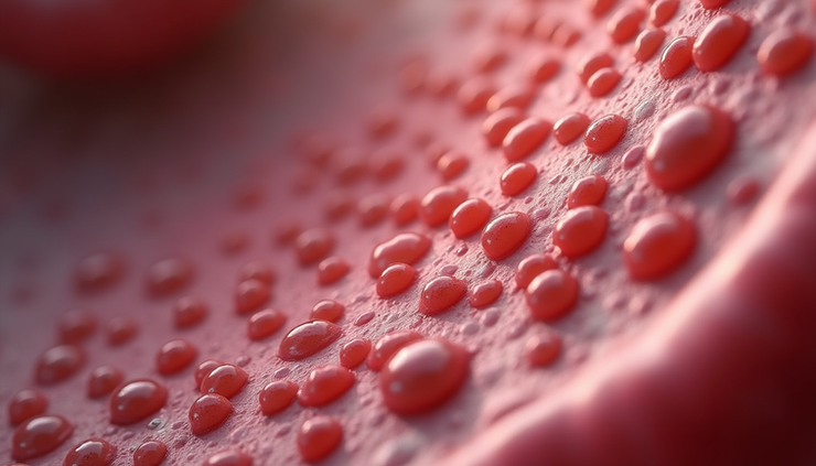 Close-up view of colon tissue showing multiple hyperplastic polyps