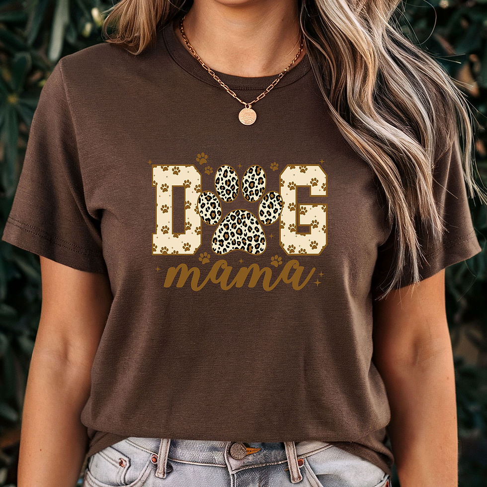 Dog Mama leopard paw print t-shirt on model