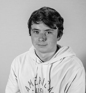 Black and white photograph of Liam Aker,
