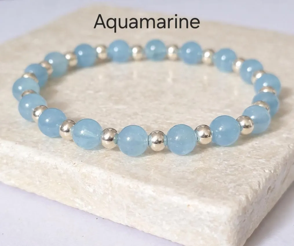 Aquamarine & Sterling Silver Stretch Bracelet