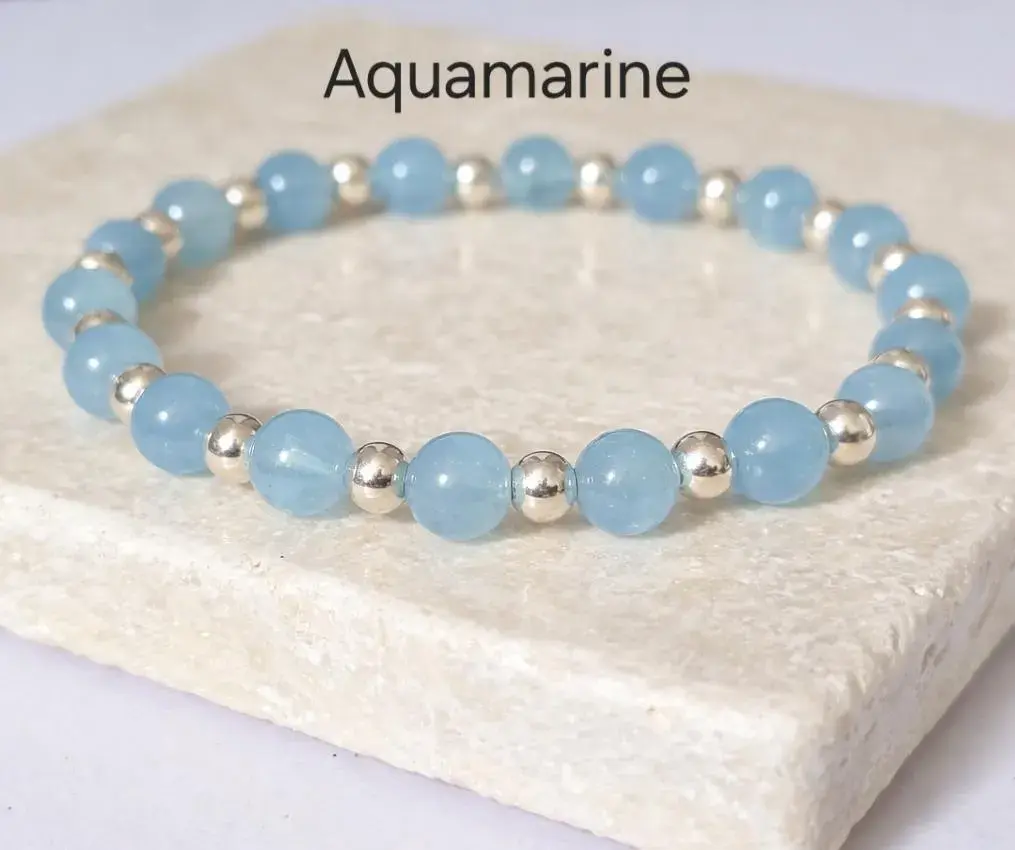 Aquamarine & Sterling Silver Stretch Bracelet