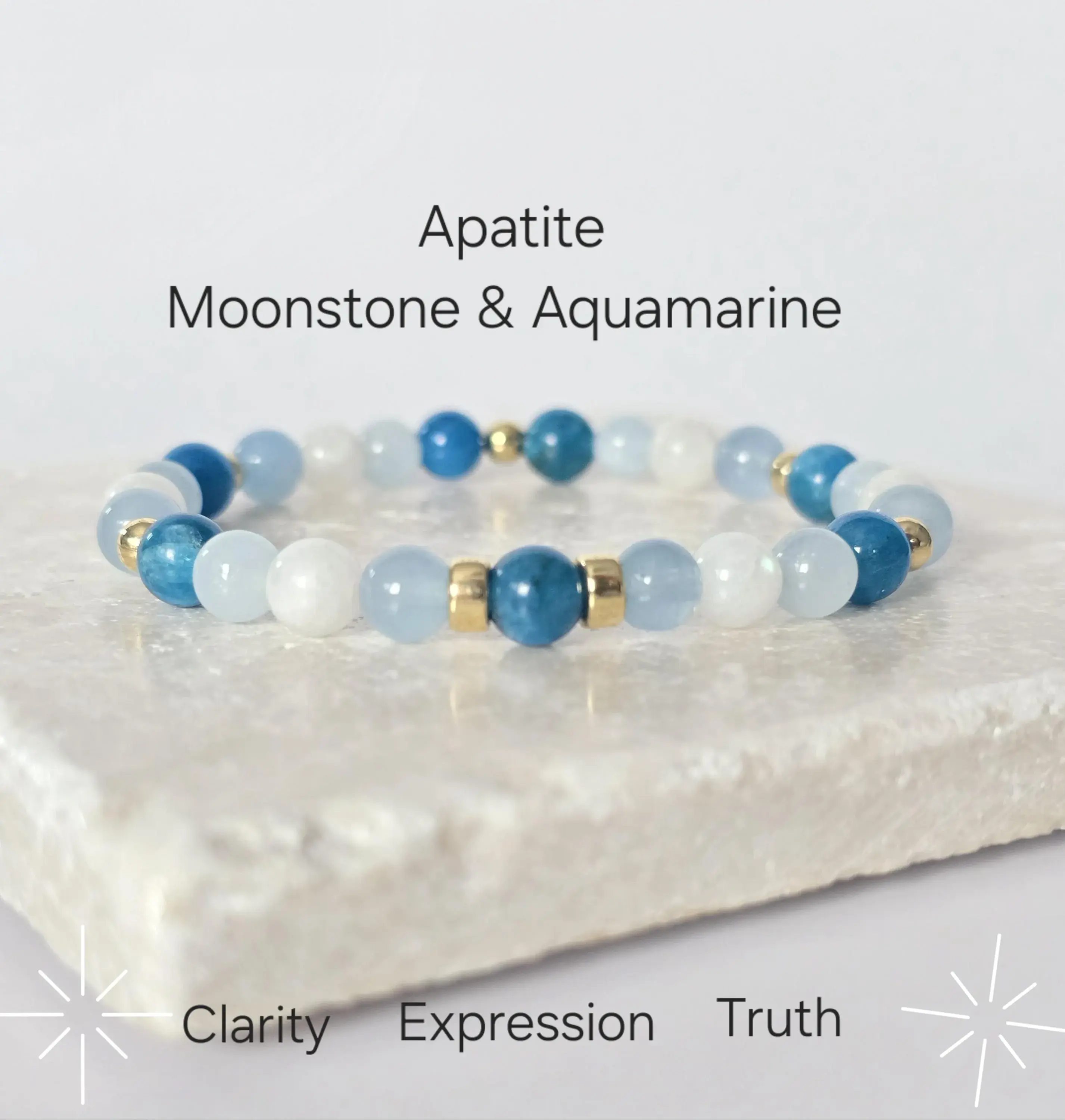 Blue Apatite, Moonstone & Aquamarine Stretch Bracelet