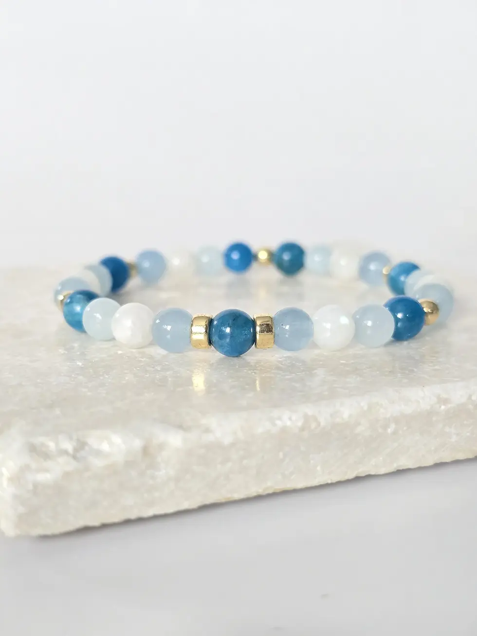 Thumbnail: Blue Apatite, Moonstone & Aquamarine Stretch Bracelet