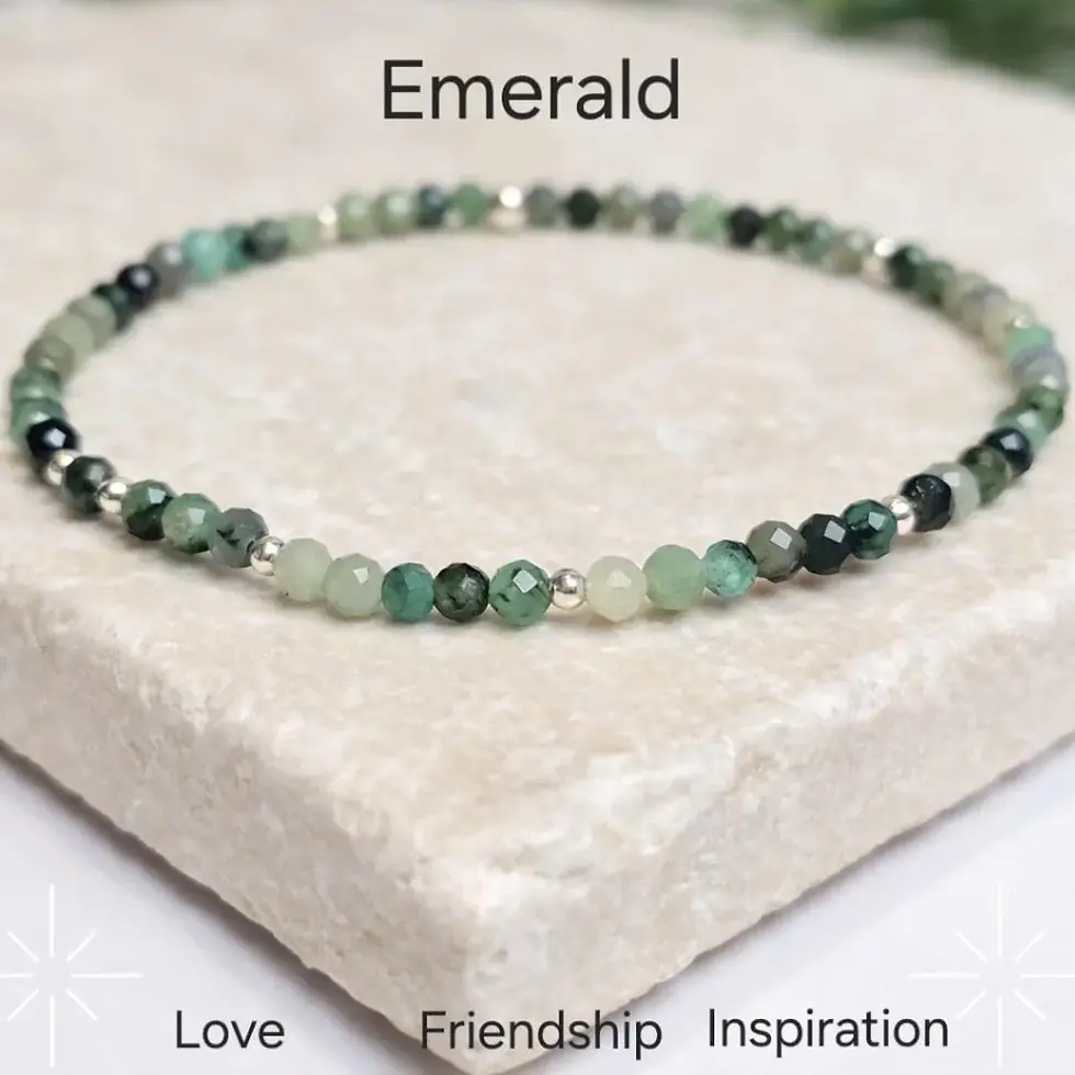 Dainty 3mm Emerald Stretch Bracelet