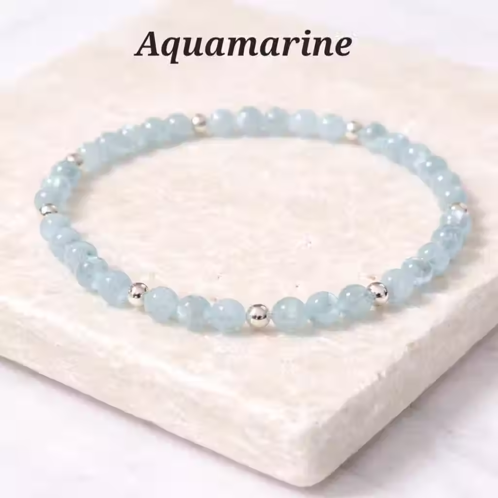 Aquamarine 4mm round Beaded Stretch Bracelet