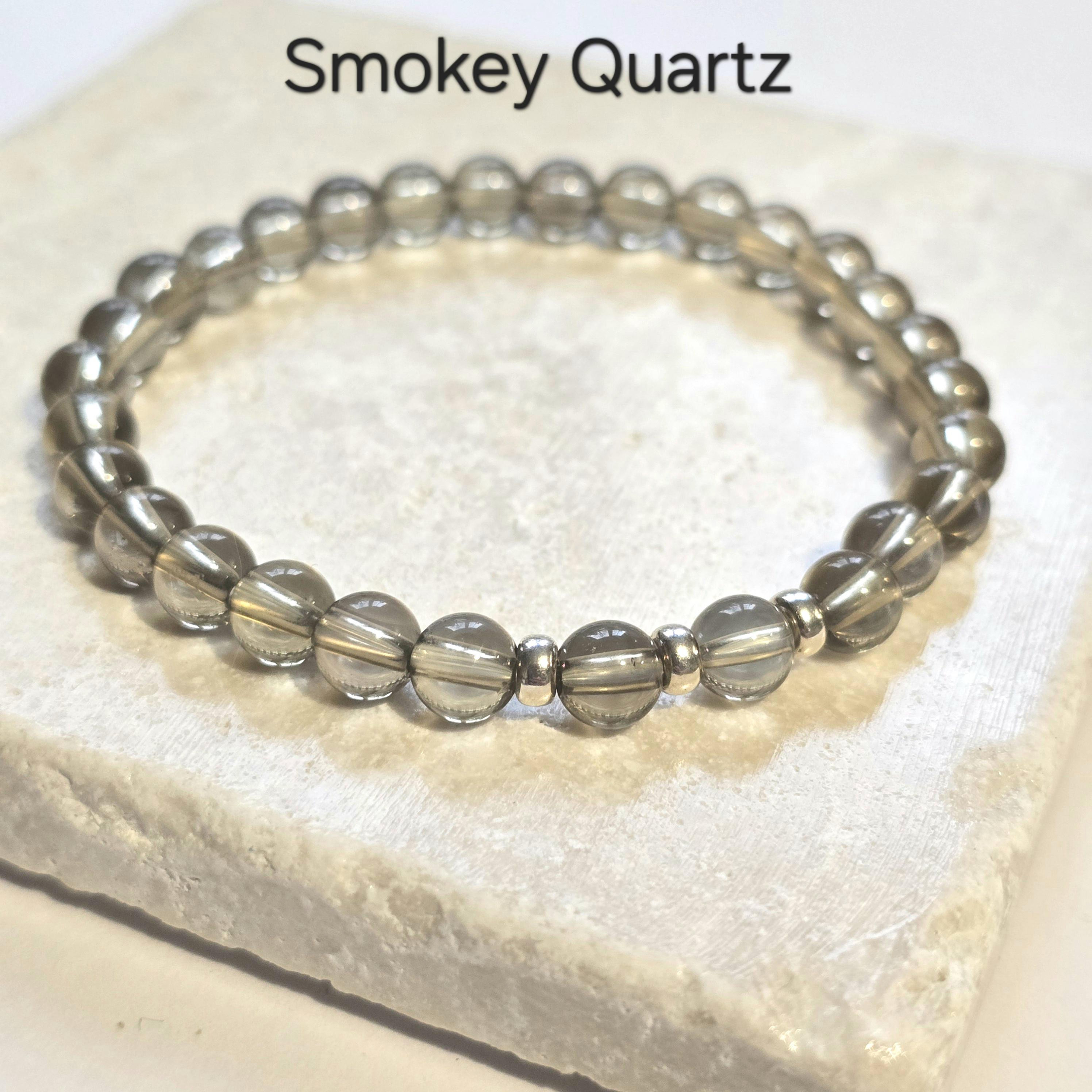 Smokey Quartz & Silver Healing Crystal Bracelet