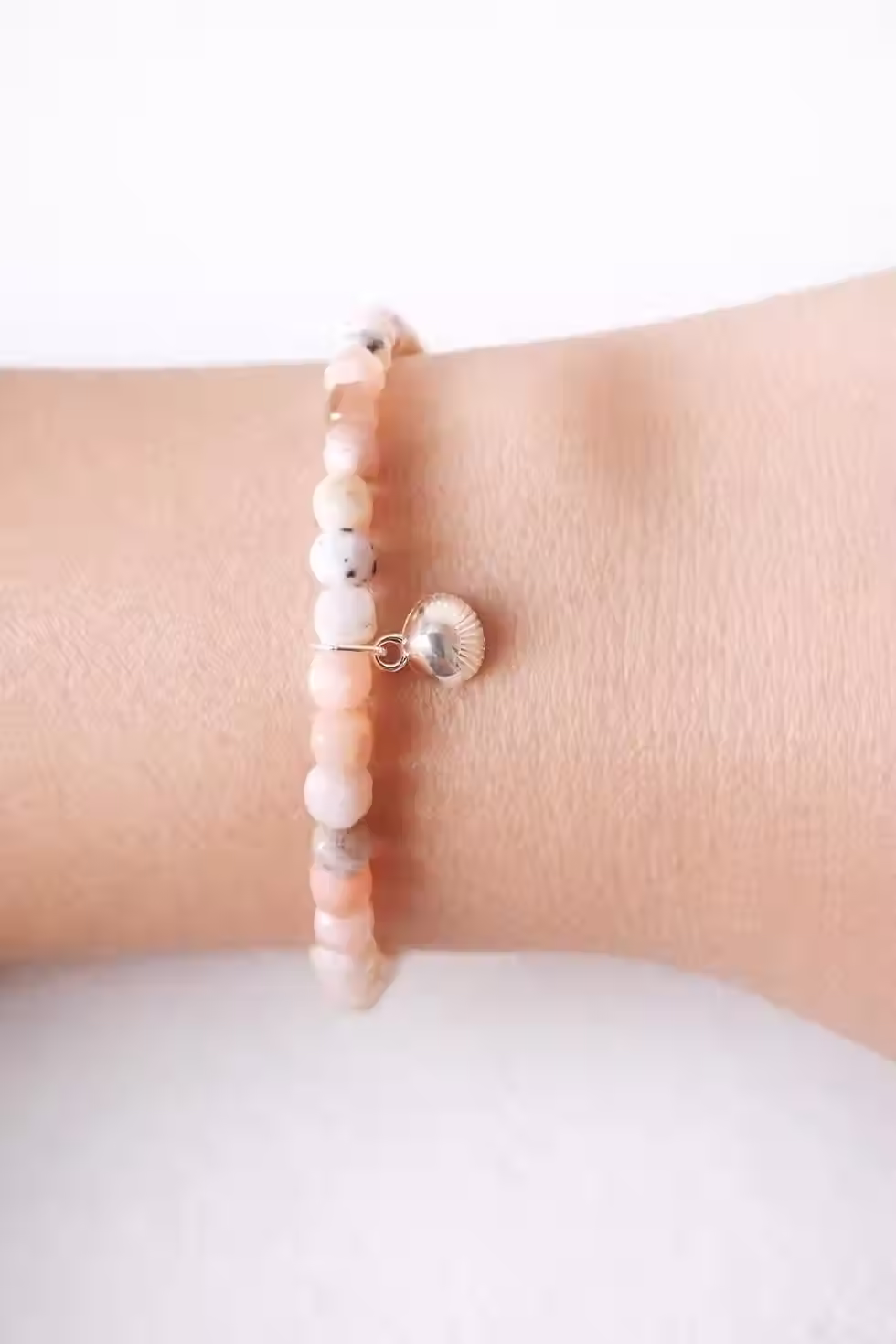 Thumbnail: Pink Opal Sterling Silver Shell Charm Bracelet