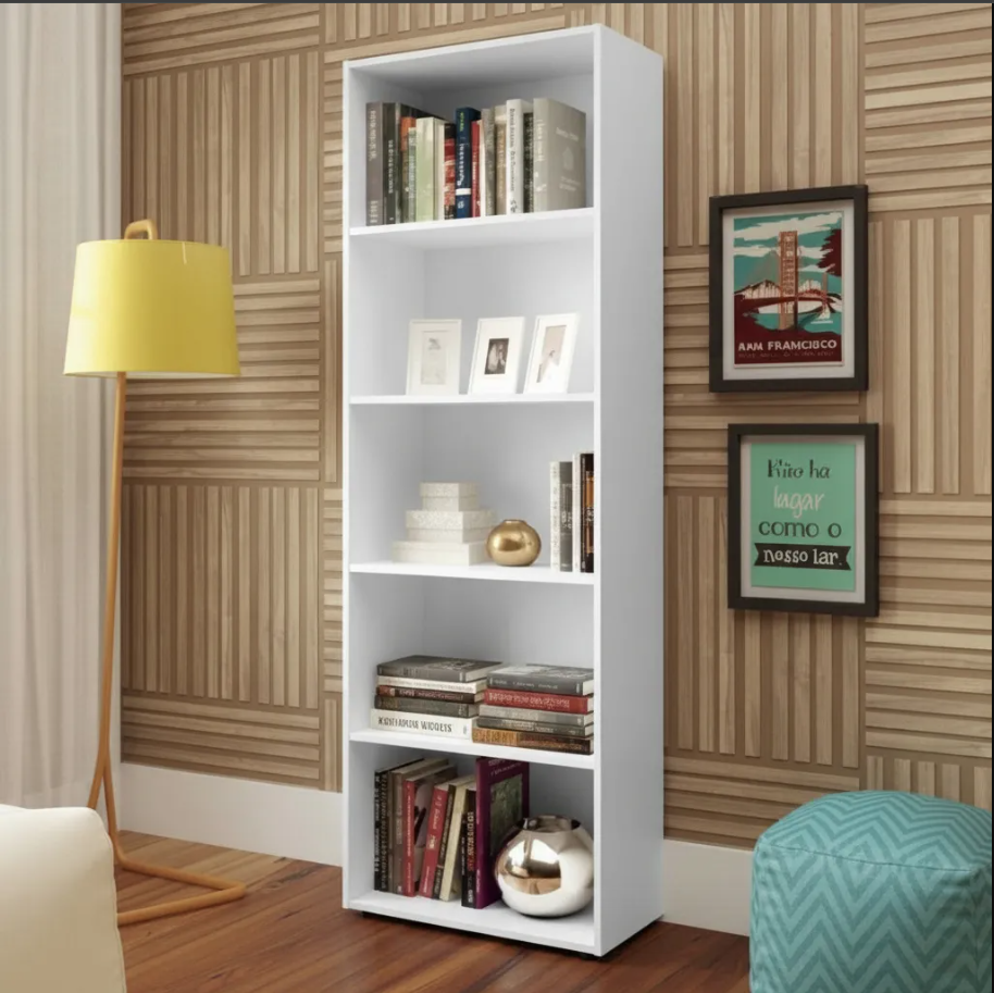 Estante P/ Livros E Decoração 5 Prateleiras 100% Mdf Branco Branco