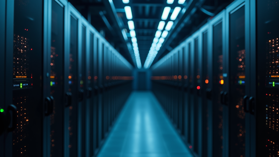 Close-up view of a server rack with blinking lights in a data center