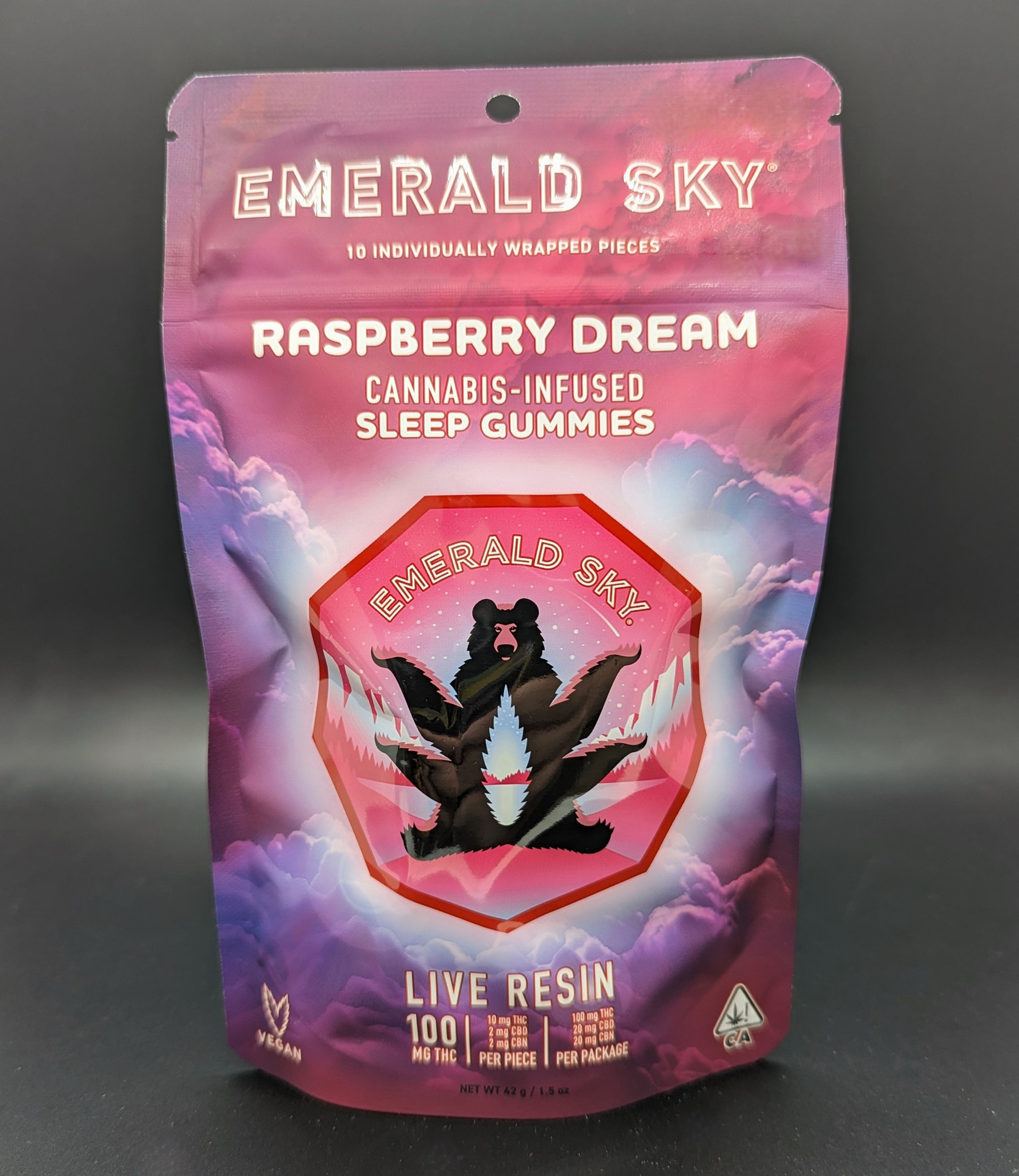 Emerald Sky Live Resin Gummy Sleep Raspberry Dream100mgTHC/20mgCBD/20mgCBN
