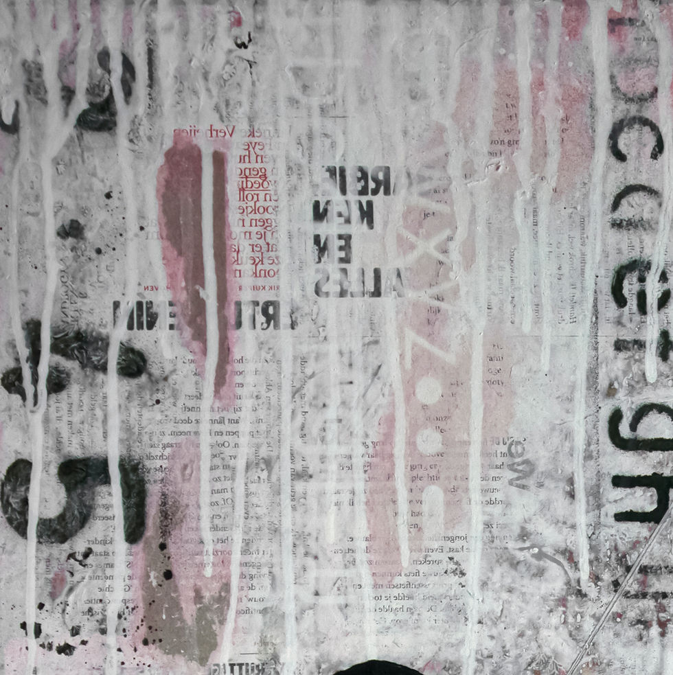 Thumbnail: Textured street art wall with tags and letters in white, red and black