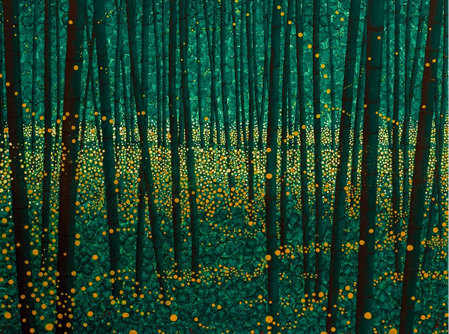 Image of a db Waterman landscape art painting in the fireflies series surrounding nature art