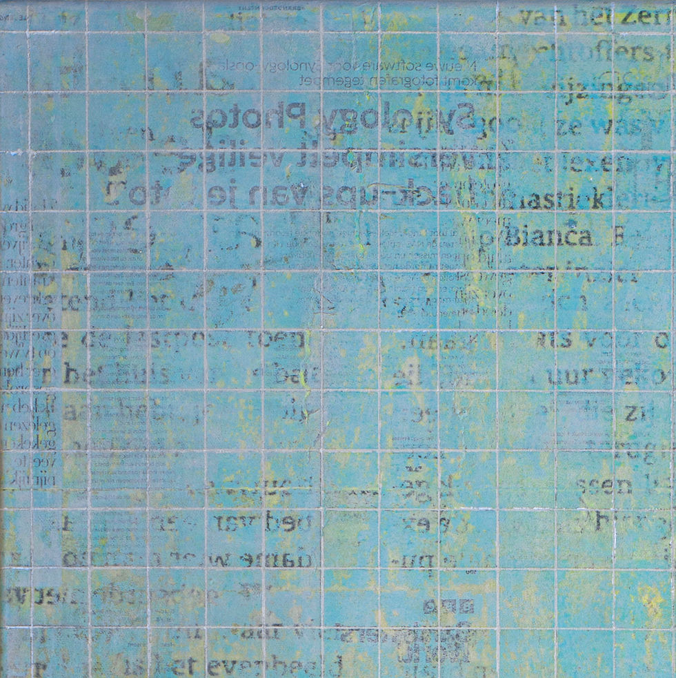 Thumbnail: Abstract artwork of aqua yellowish tiles and letters underneath