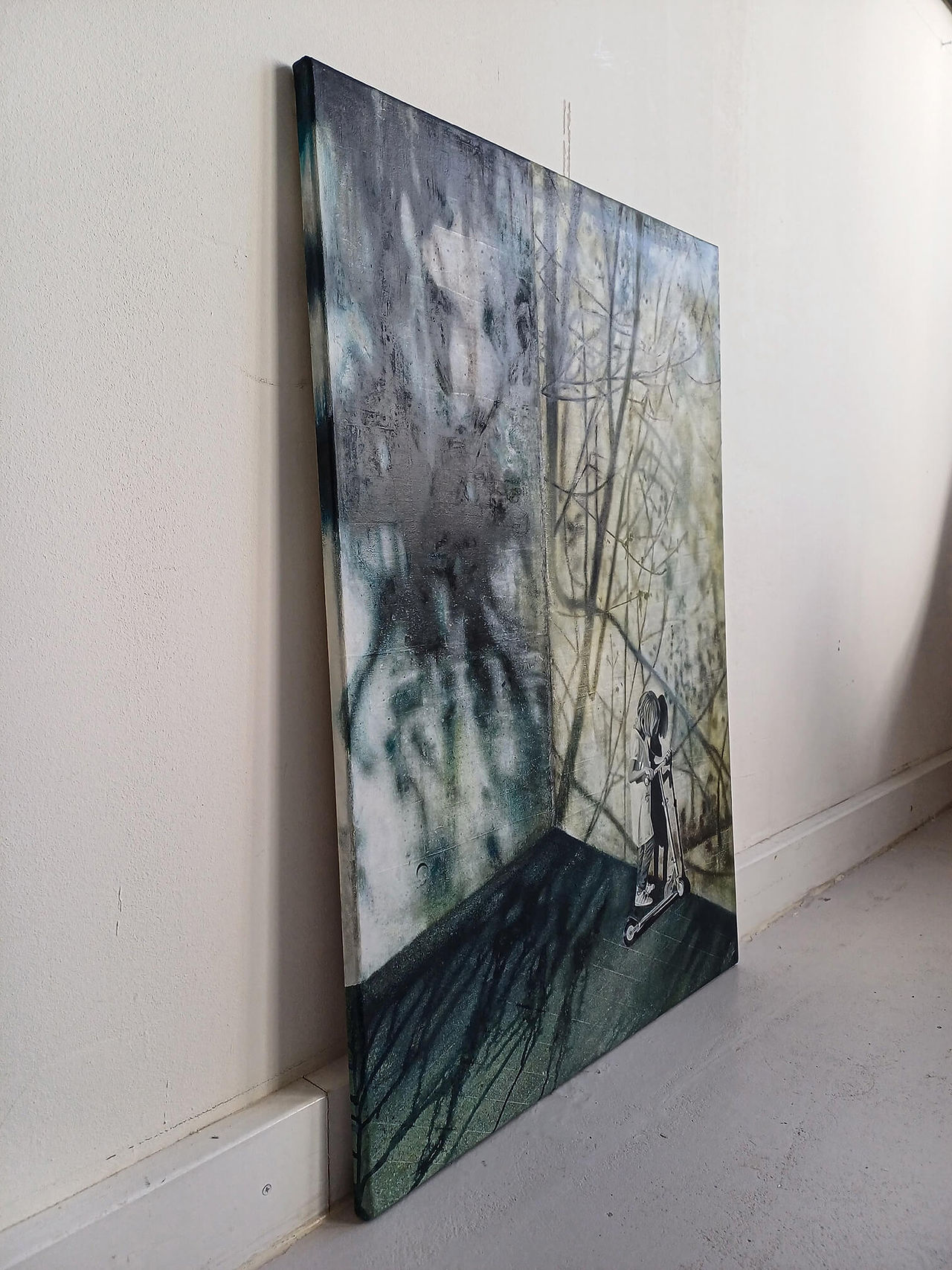 Left side view in studio gallery of artwork TALK TO THE WALL AND THE DOOR MAY LISTEN